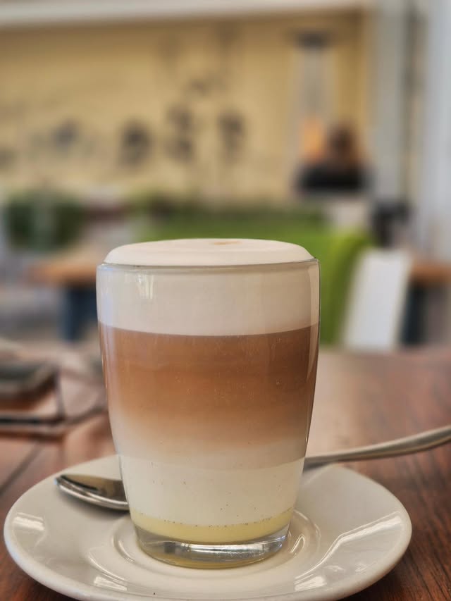 Layered Vietnamese latte in a glass